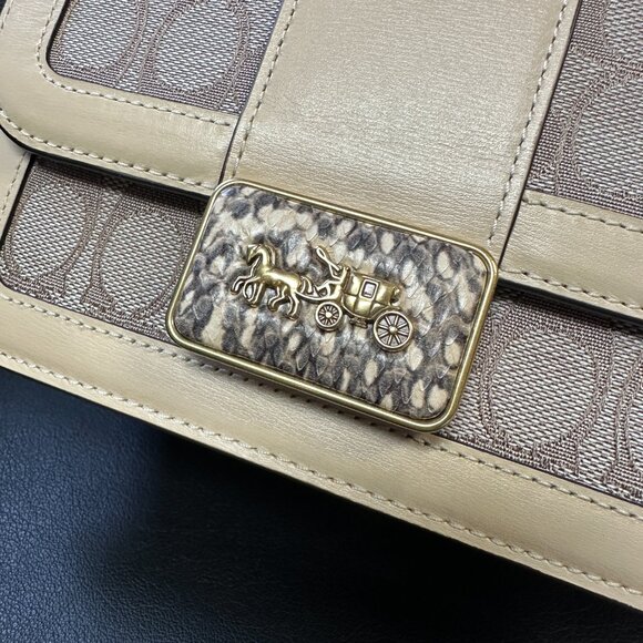 NWT! COACH Alie Shoulder Bag 18 In Signature Jacquard With Snakeskin C3760 - Picture 8 of 13